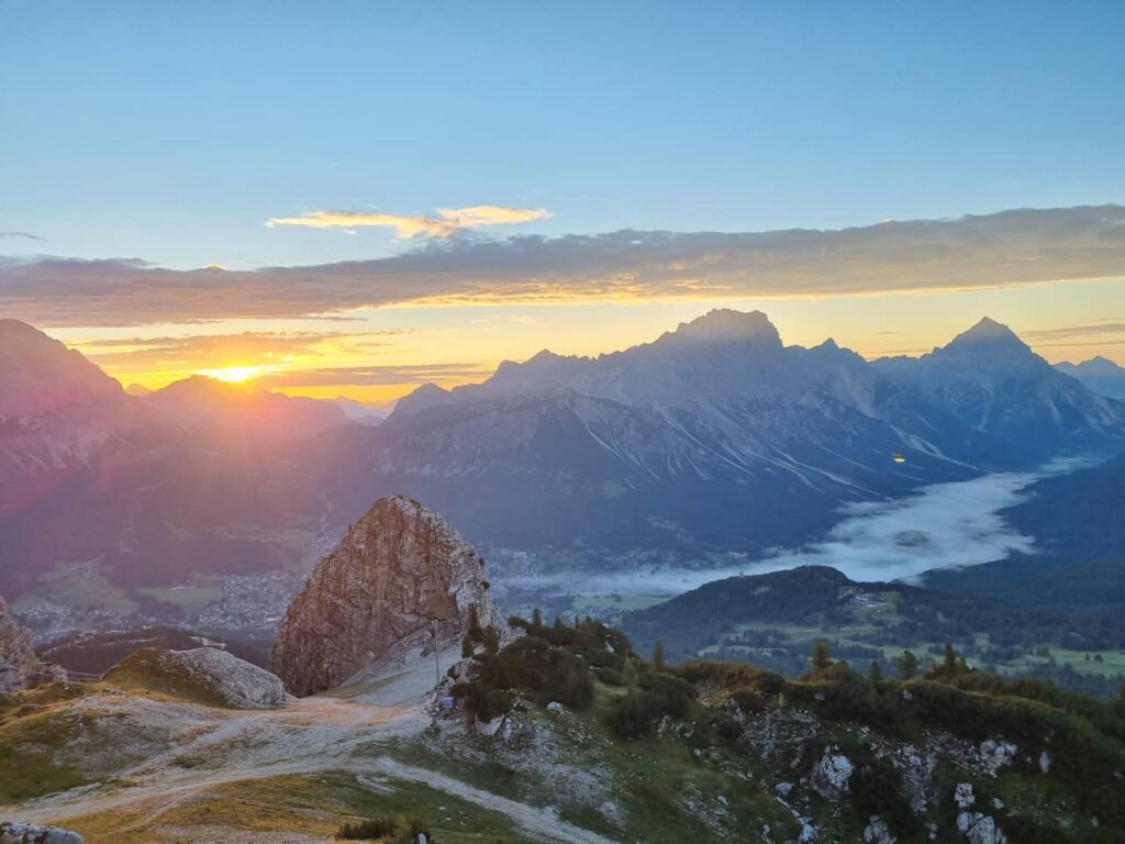 Sunrise at Nuvolau Refuge at 2575 meters high