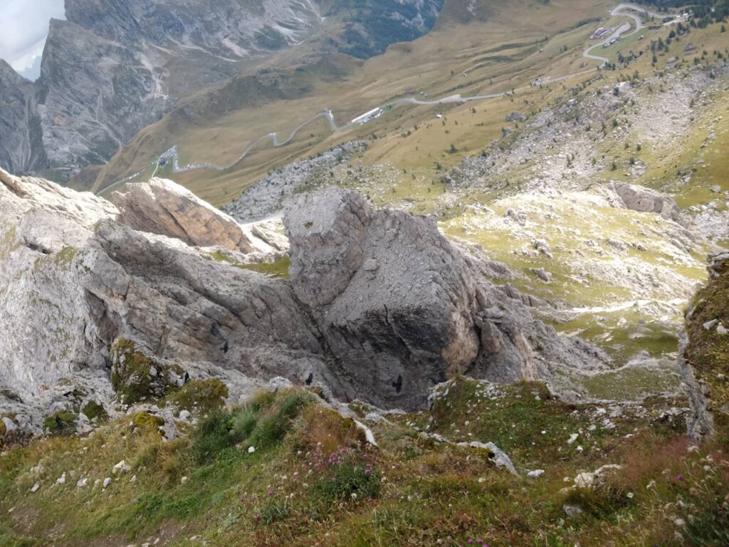 View of Passo Giau from the top of the mountain.