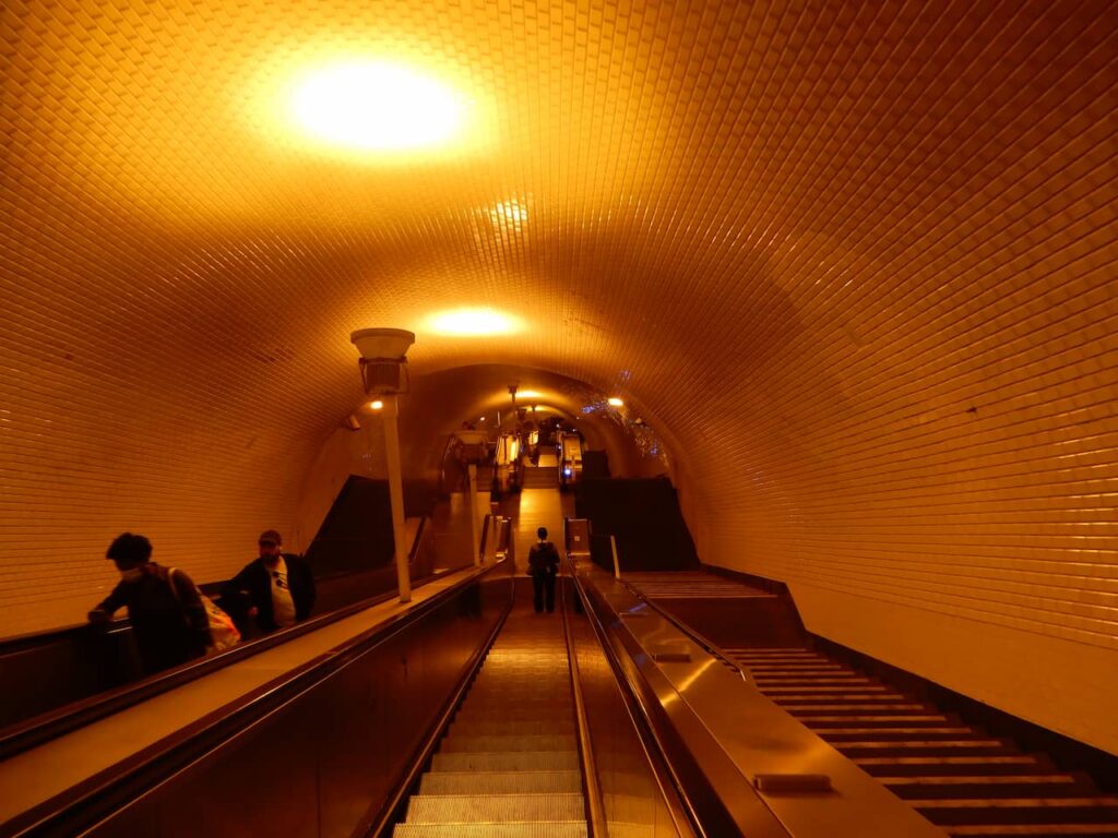 Escalators at the Chiado metro station - Lisbon