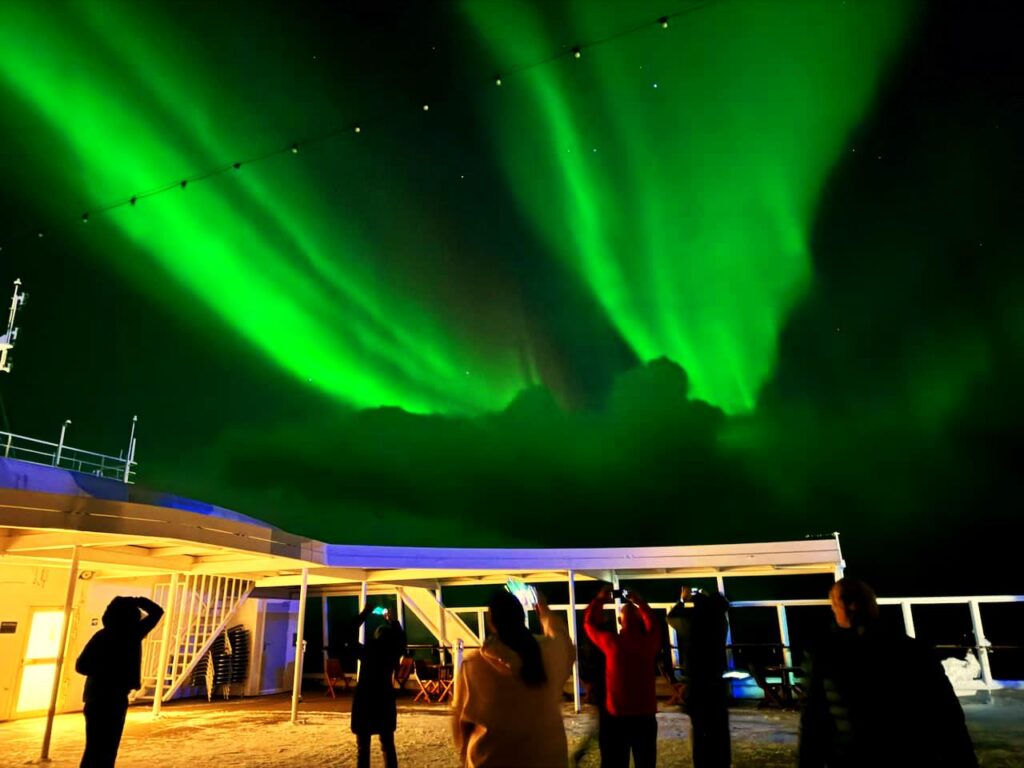 Northern lights seen from the deck of the ship