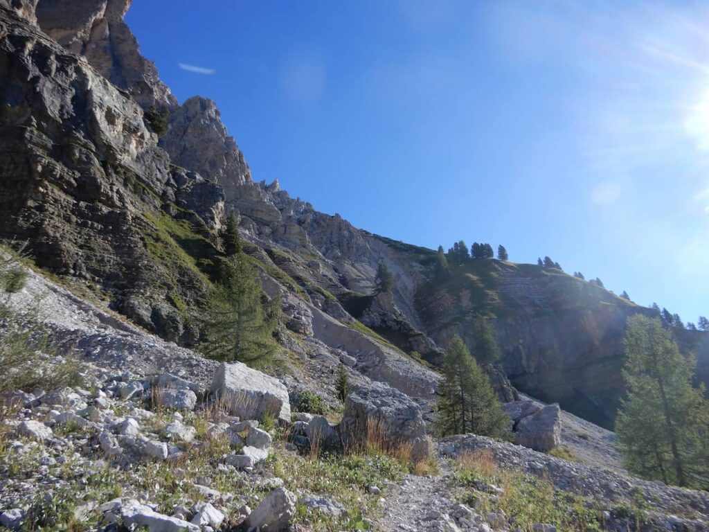 Climbing a steep trail to the Pomedes Refuge