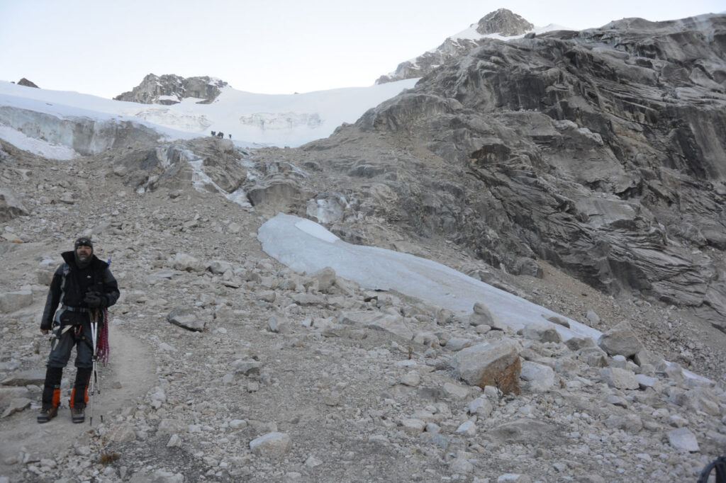 Arriving at the Ishinca Glacier