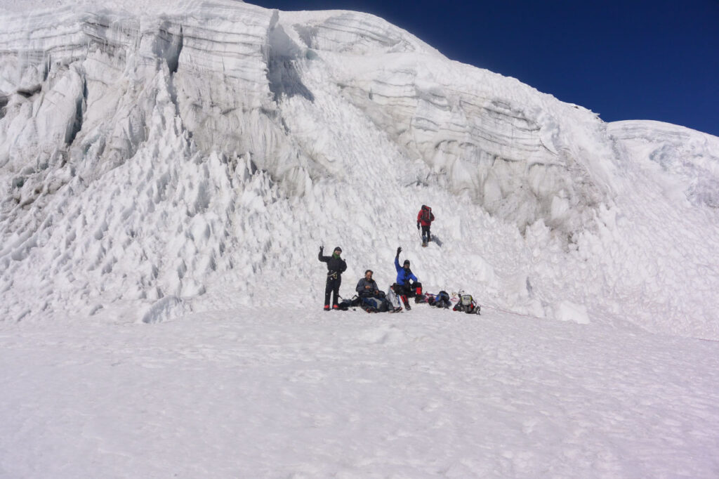 Rest time at the base of the Ishinca summit