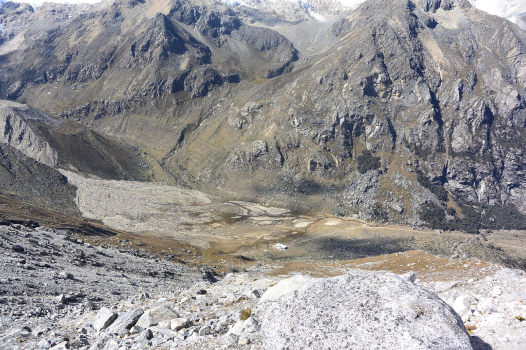 View of Ishinca Gorge from the base of the Urus