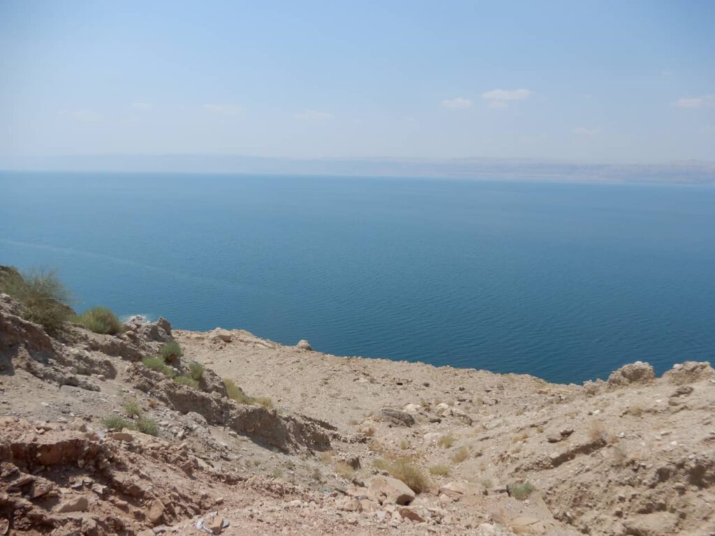 View of the border with Egypt from across the Dead Sea