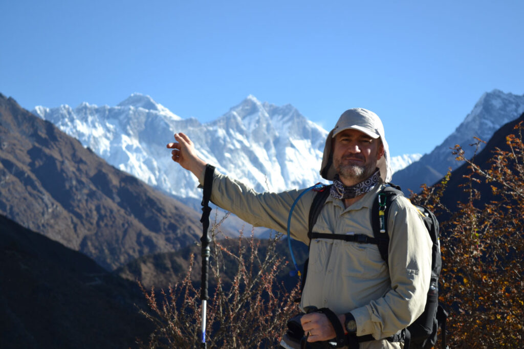 Jorge at the first view of Everest