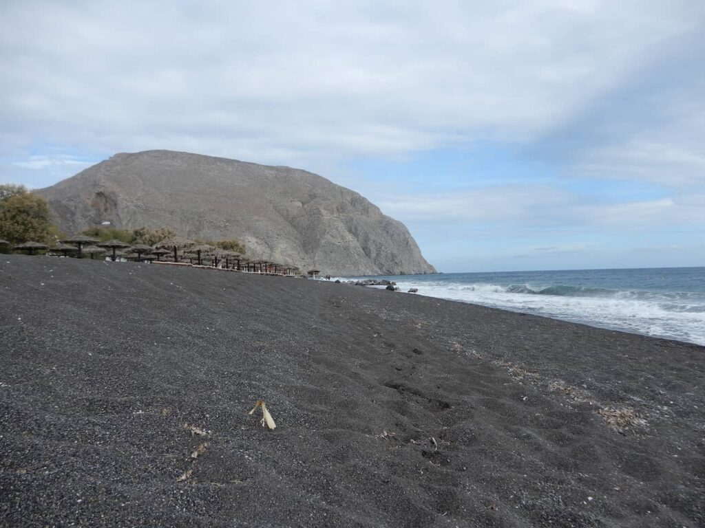 Black sands of Perissa beach - Santorini