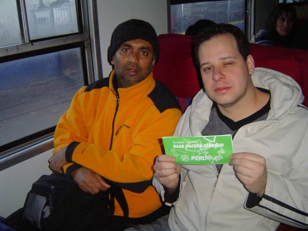 Ranji and Raul on the train to Machu Picchu