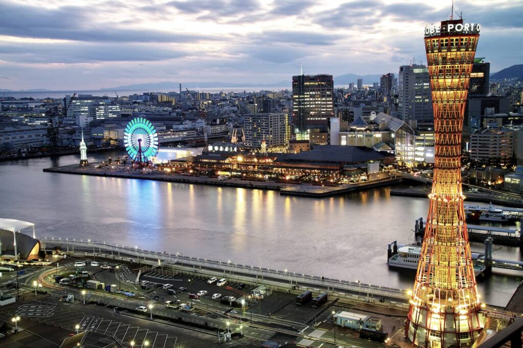 Kobe pier at dusk.